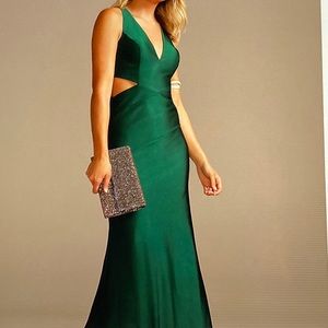 David’s Bridal V-Neck Sheath Gown with Waist Cutouts